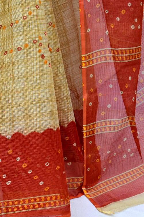 Rust-Fawn Handloom Kota Doria Cotton Saree 15538