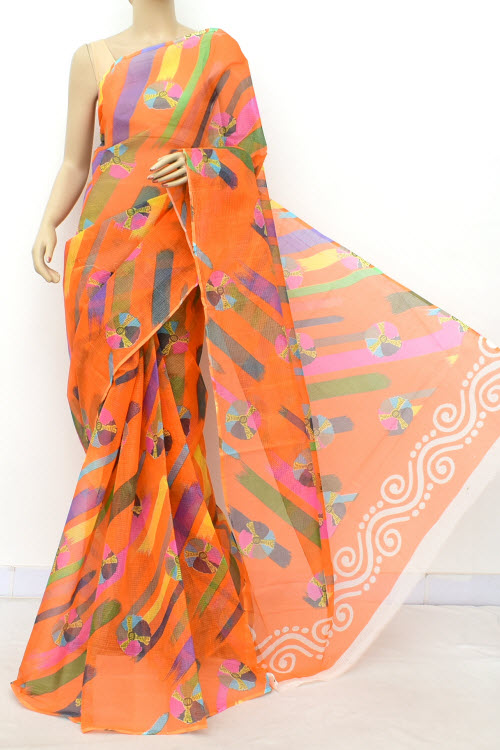 Orange Handloom Kota Doria Cotton Saree 15546
