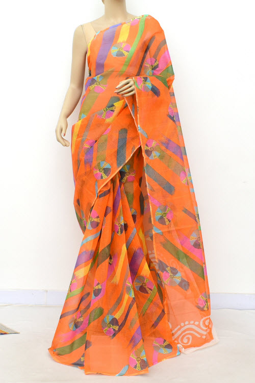 Orange Handloom Kota Doria Cotton Saree 15546