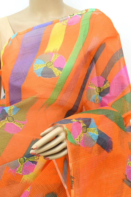 Orange Handloom Kota Doria Cotton Saree 15546
