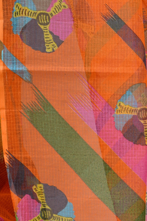 Orange Handloom Kota Doria Cotton Saree 15546