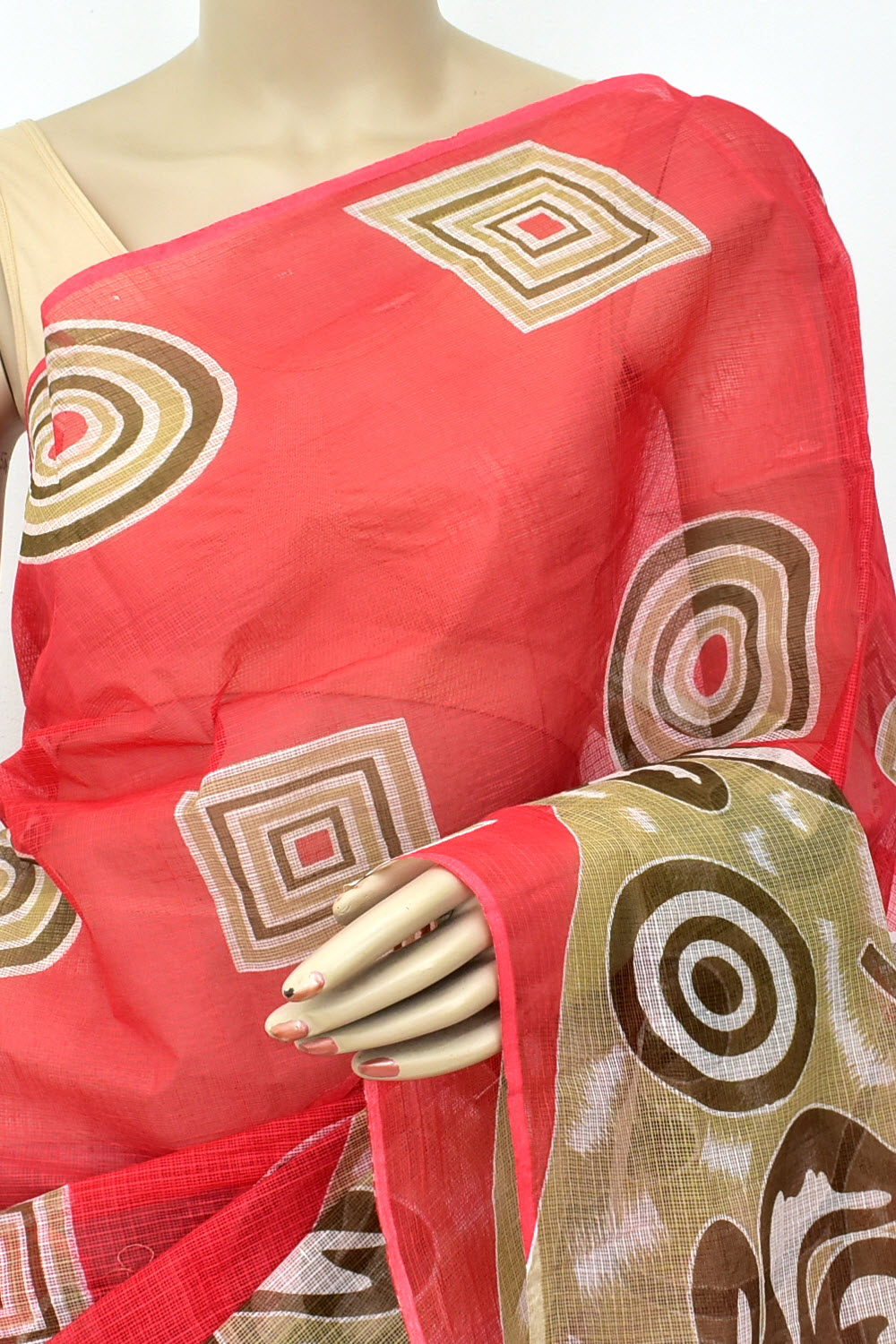 Red-Fawn Handloom Kota Doria Cotton Saree