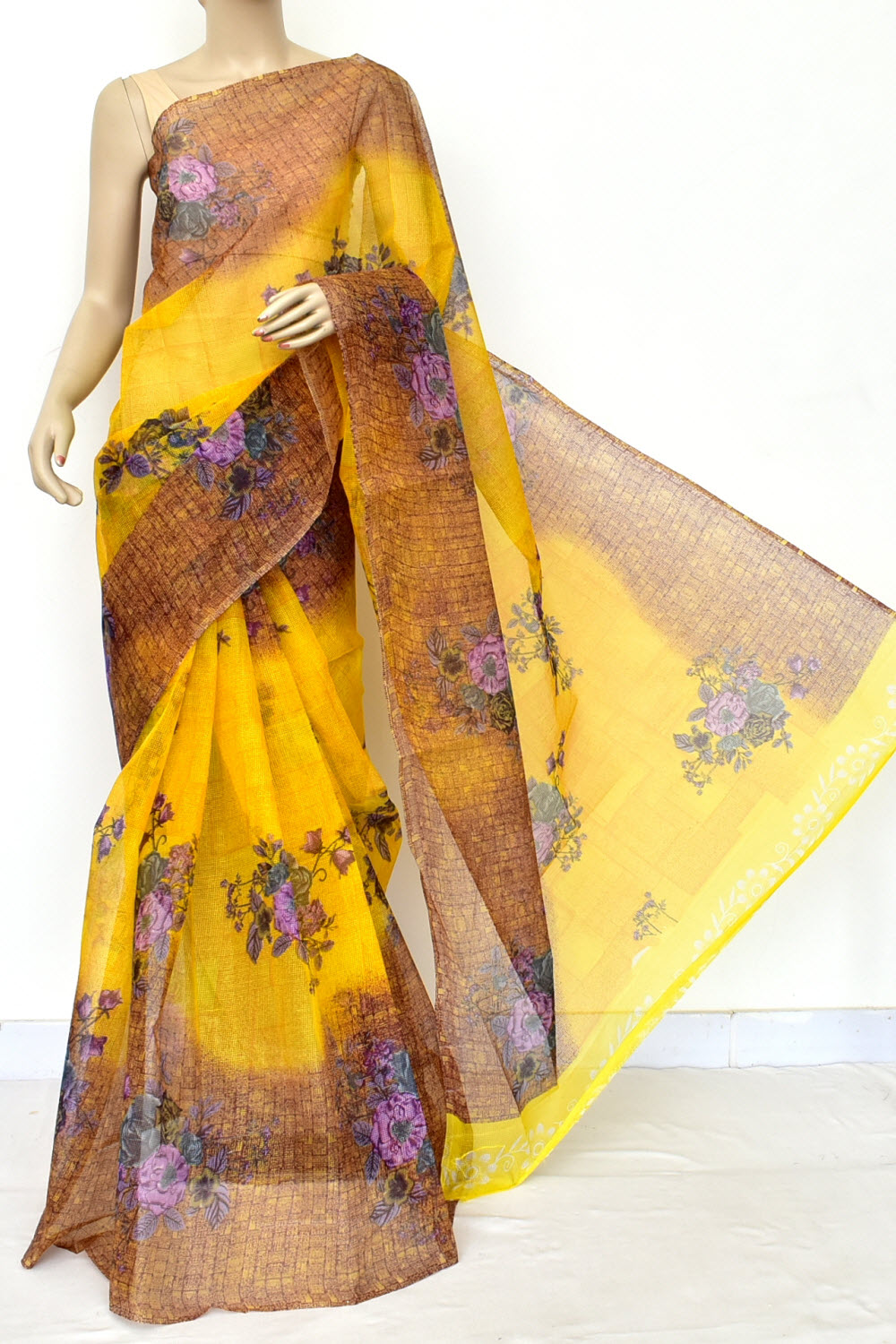 Yellow-Brown Handloom JP Munga Doria Cotton Saree 15570