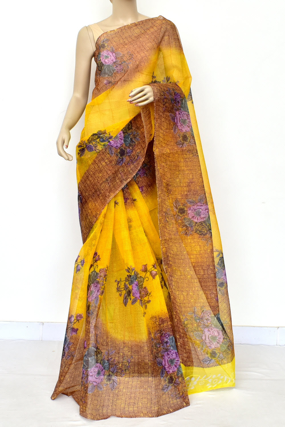 Yellow-Brown Handloom JP Munga Doria Cotton Saree 15570