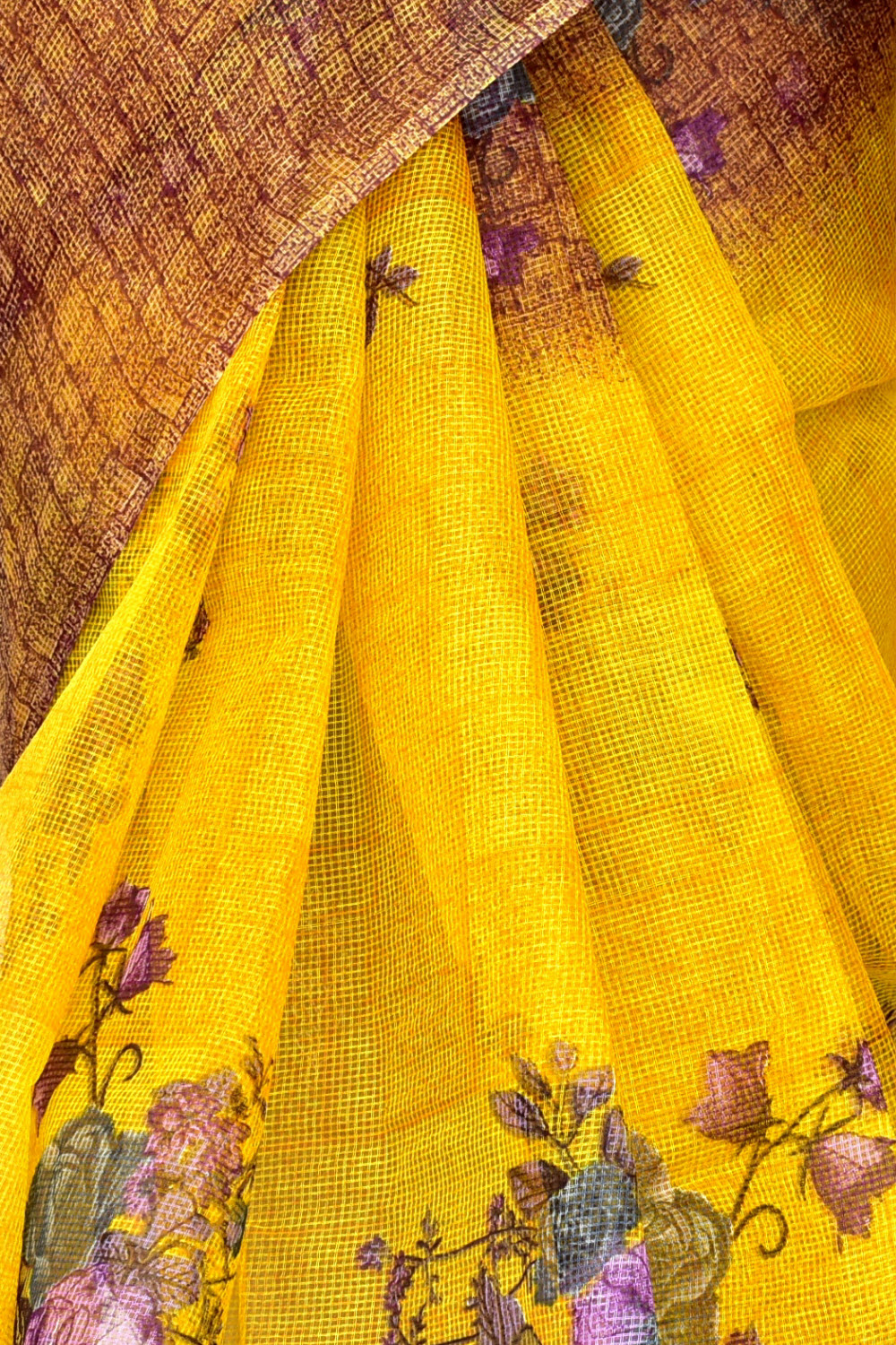 Yellow-Brown Handloom JP Munga Doria Cotton Saree 15570