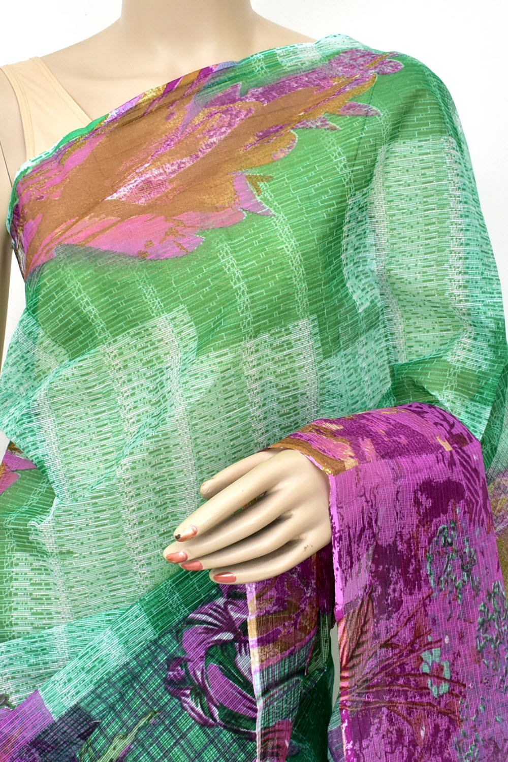 Green-Purple Handloom Kota Doria Cotton Saree 15573