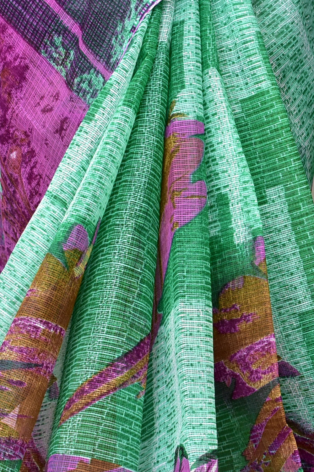 Green-Purple Handloom Kota Doria Cotton Saree 15573