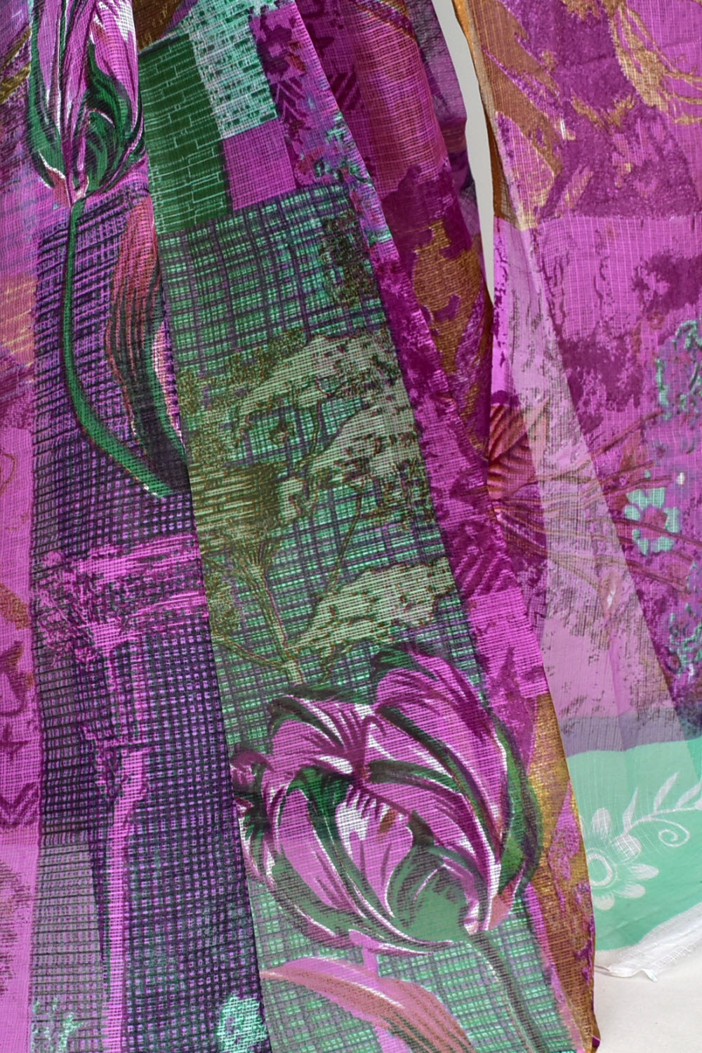 Green-Purple Handloom Kota Doria Cotton Saree 15573