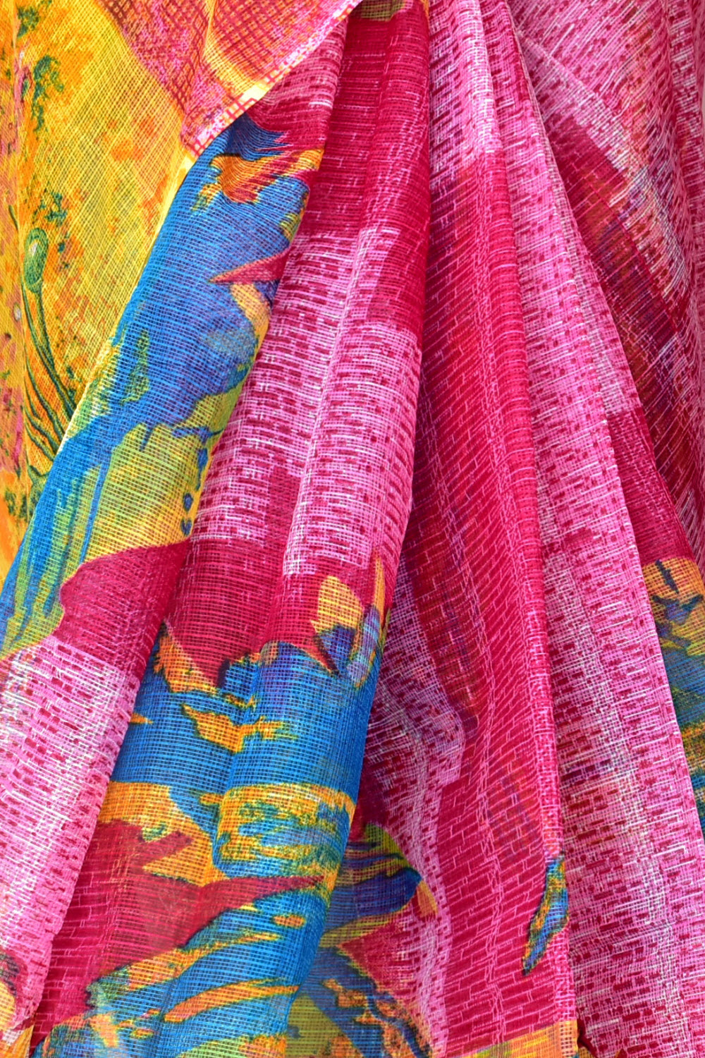 Rani Pink-Yellow Handloom Kota Doria Cotton Saree 15574