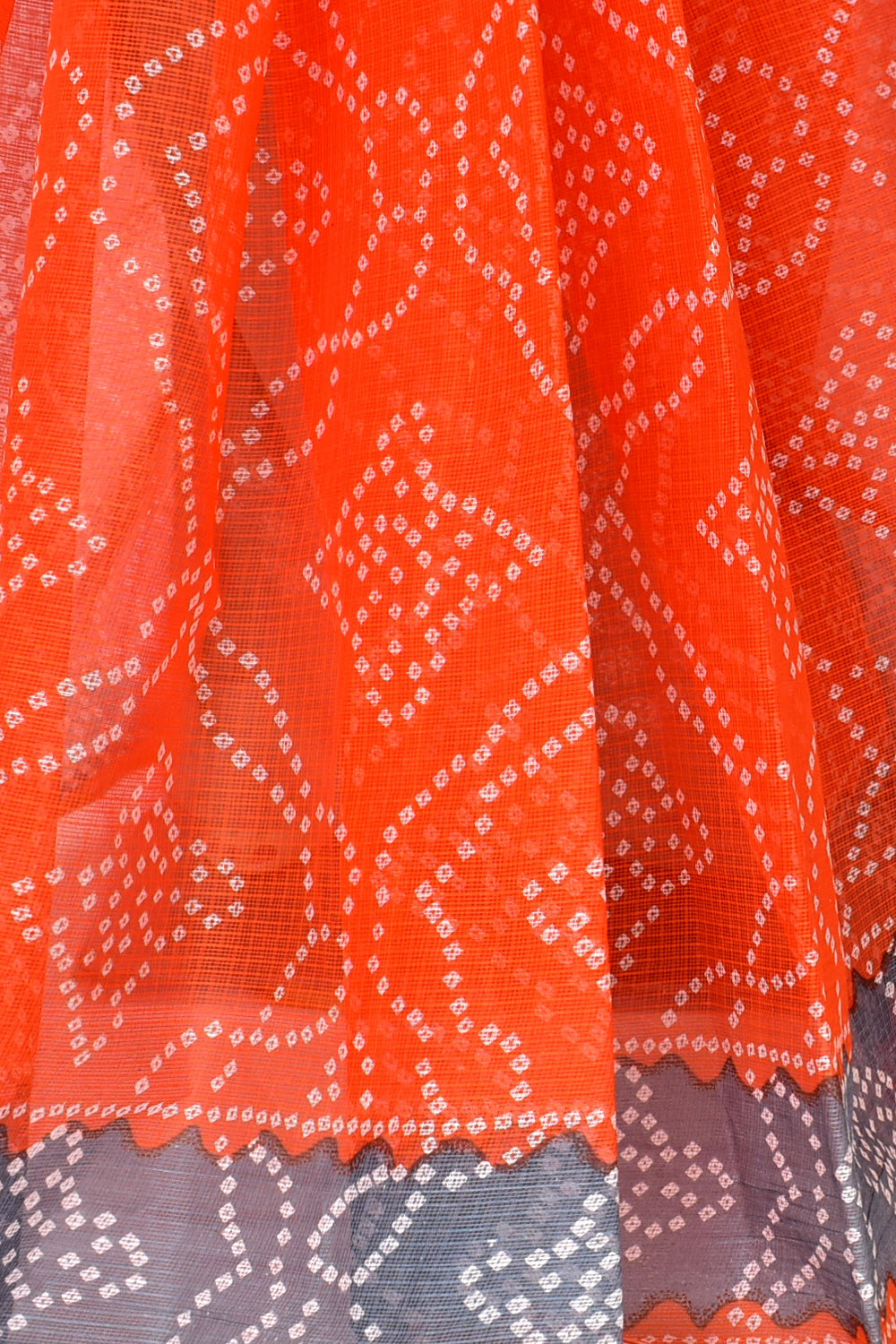 Orange-Grey Handloom Kota Doria Cotton Saree 15576