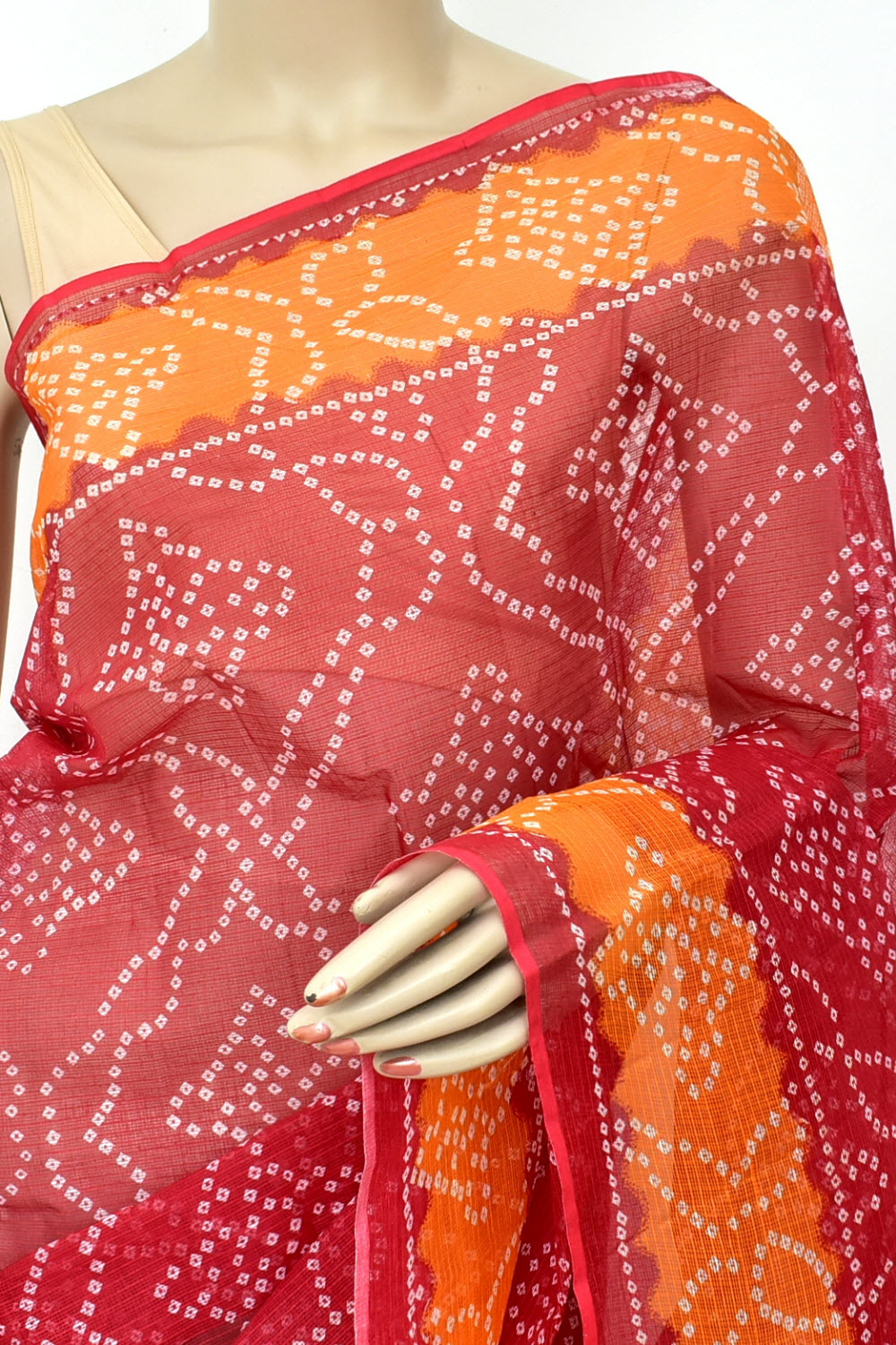 Red-Orange Handloom Kota Doria Cotton Saree