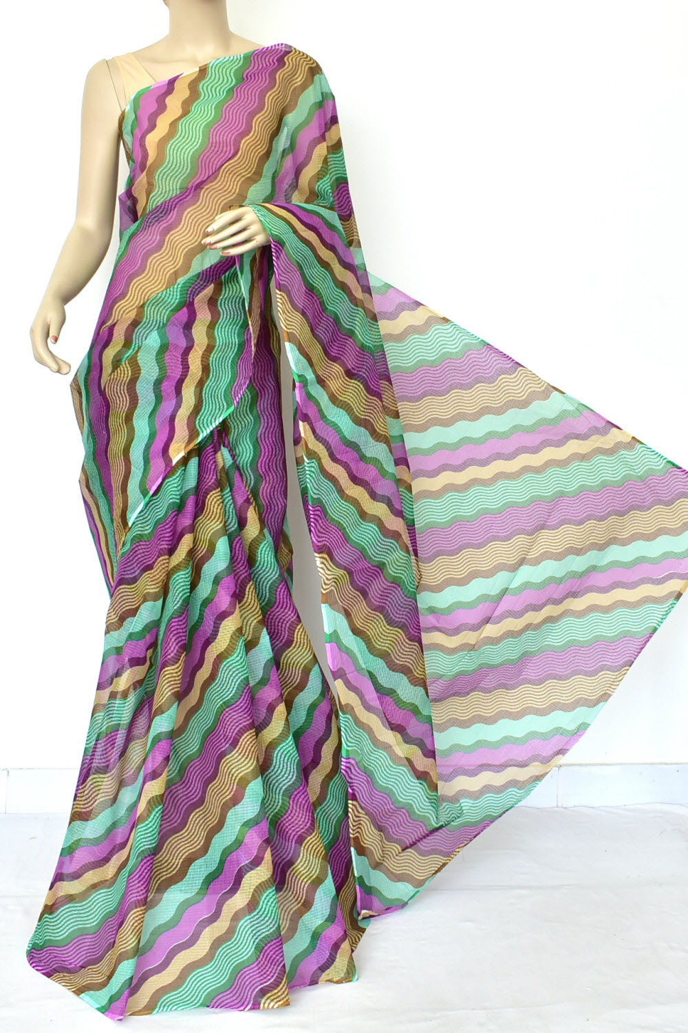 Sea Green-Purple Handloom Kota Doria Cotton Saree 15579