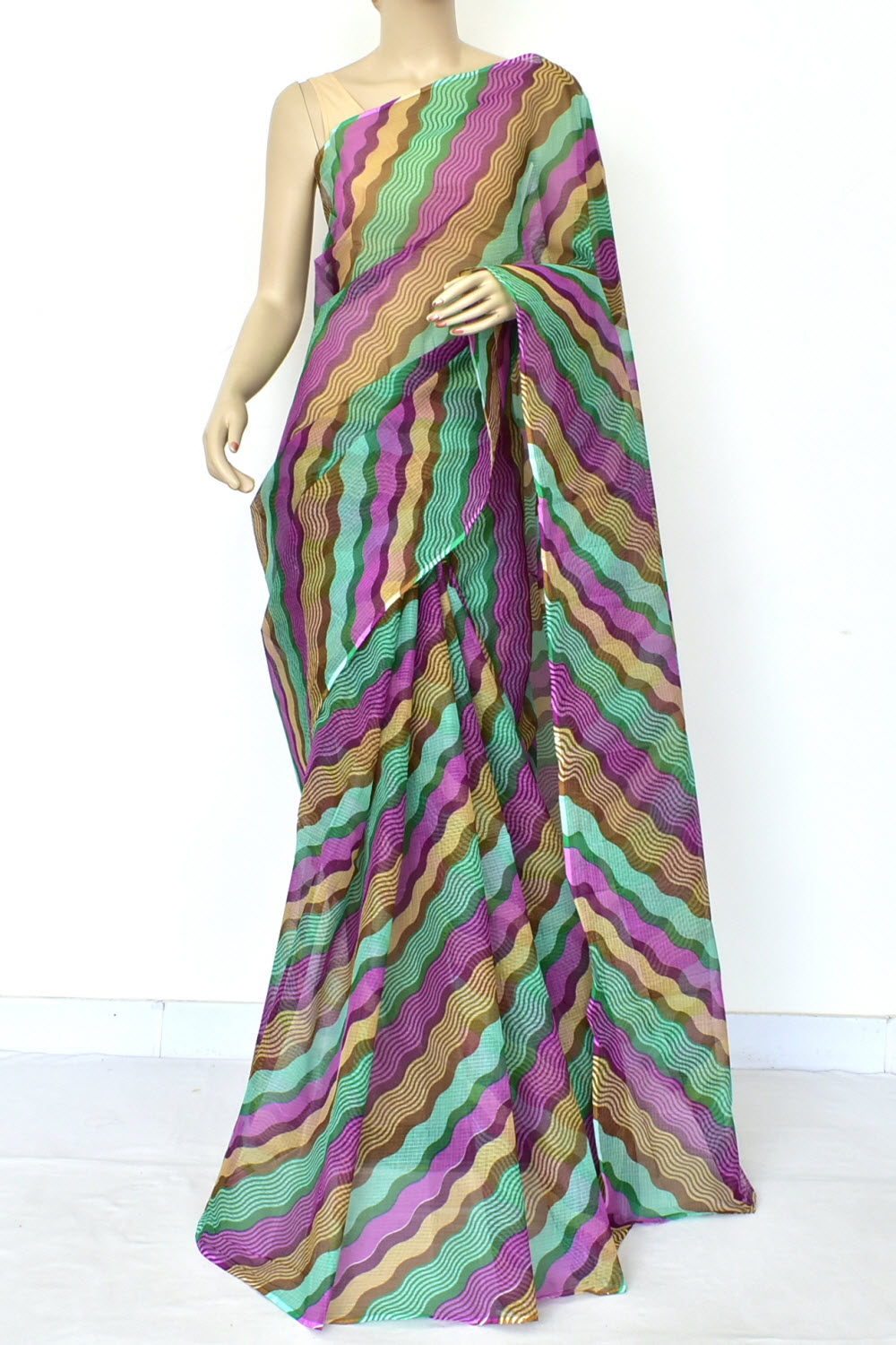 Sea Green-Purple Handloom Kota Doria Cotton Saree 15579