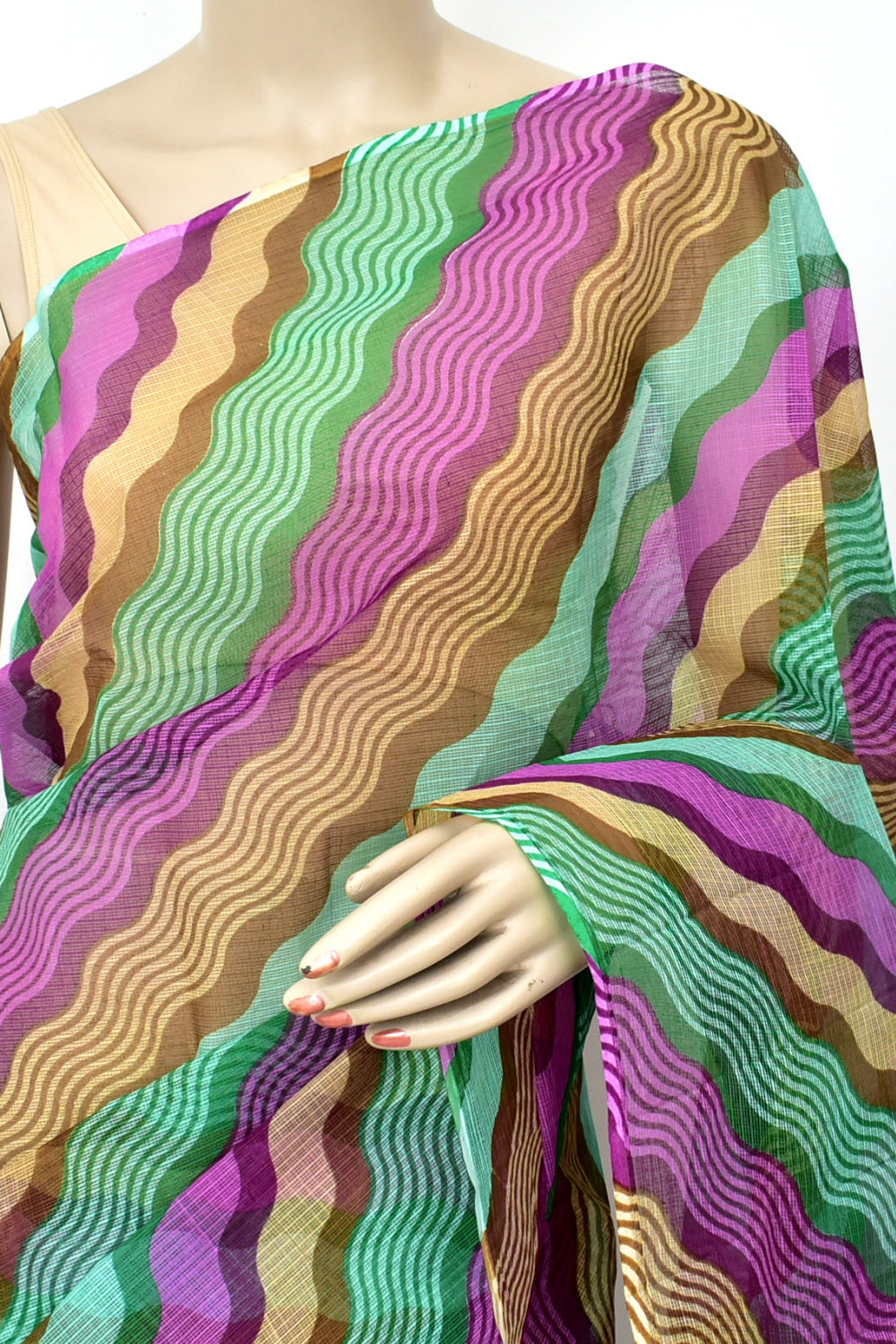 Sea Green-Purple Handloom Kota Doria Cotton Saree 15579