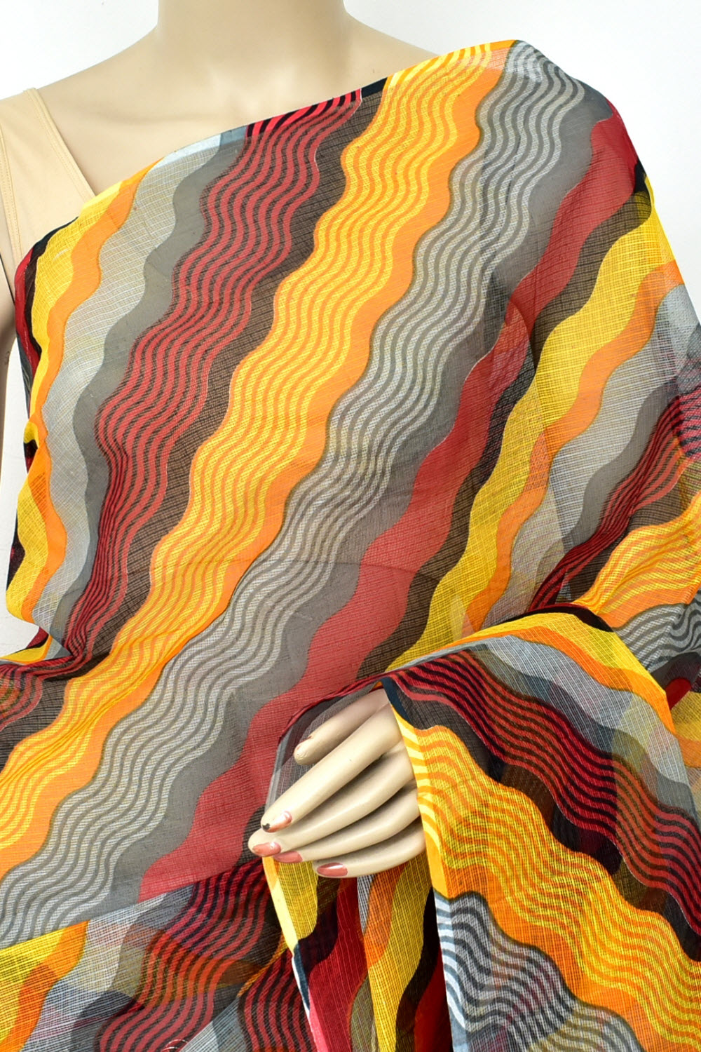 Yellow-Grey-Maroon Handloom Kota Doria Cotton Saree 15580