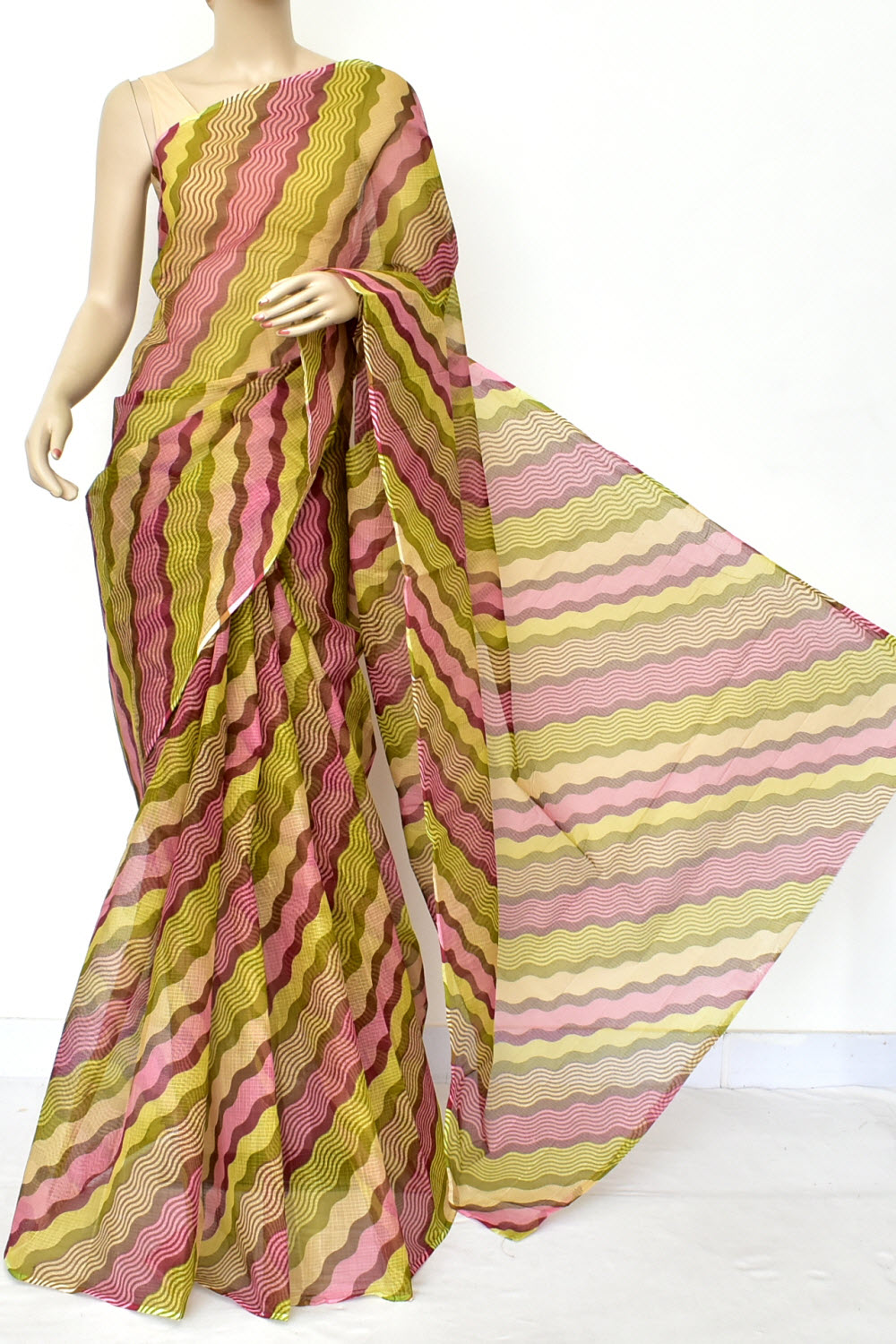 Mehndi Green-Magenta Handloom Kota Doria Cotton Saree 15581