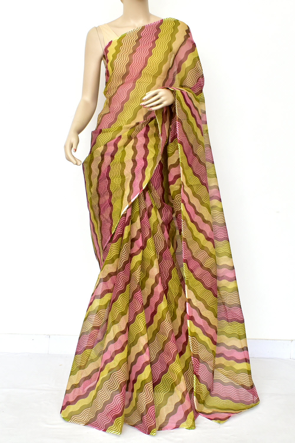 Mehndi Green-Magenta Handloom Kota Doria Cotton Saree 15581