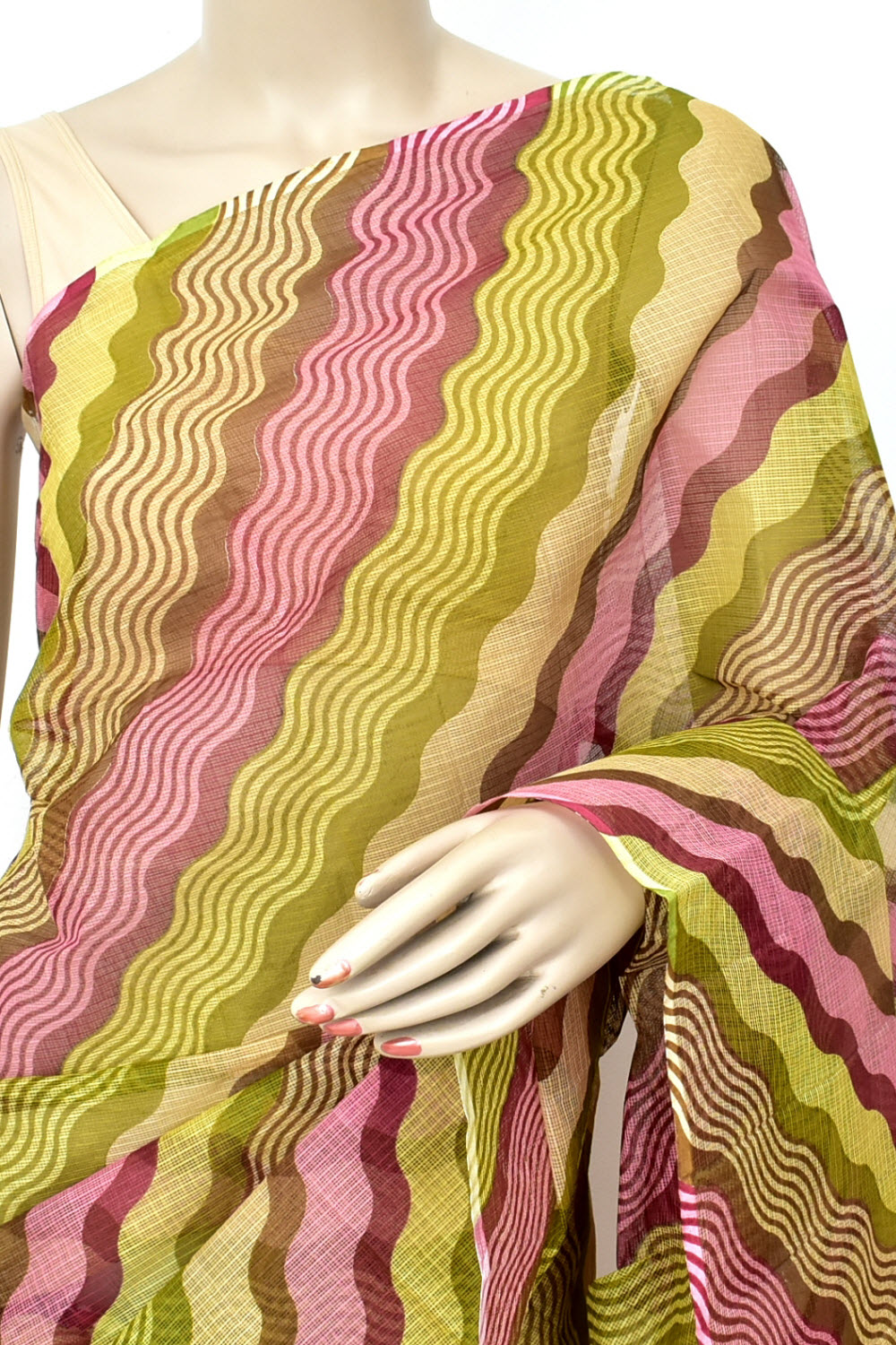 Mehndi Green-Magenta Handloom Kota Doria Cotton Saree 15581