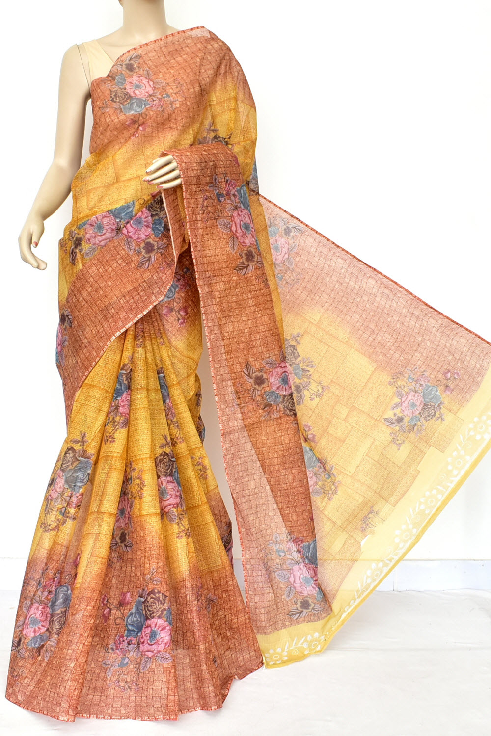 Mustard Yellow Handloom Kota Doria Cotton Saree 15583