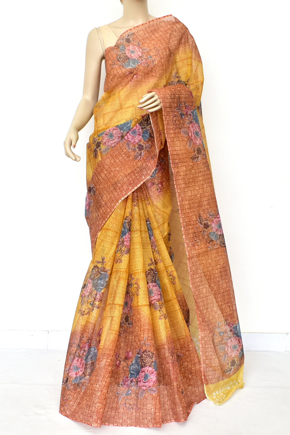 Mustard Yellow Handloom Kota Doria Cotton Saree 15583