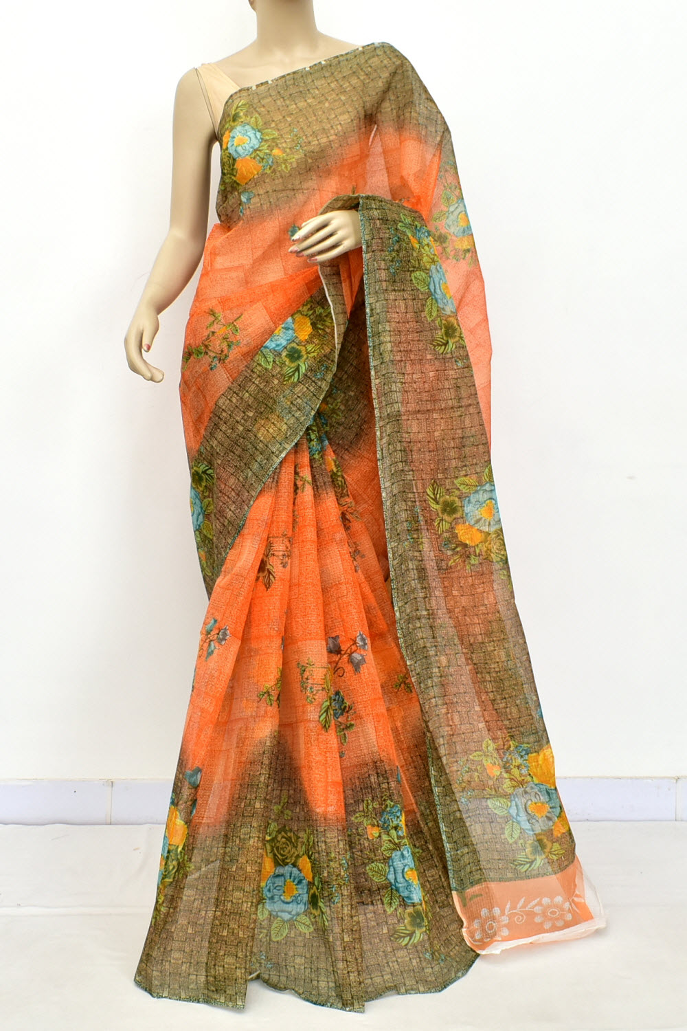 Orange Handloom Kota Doria Cotton Saree 15584