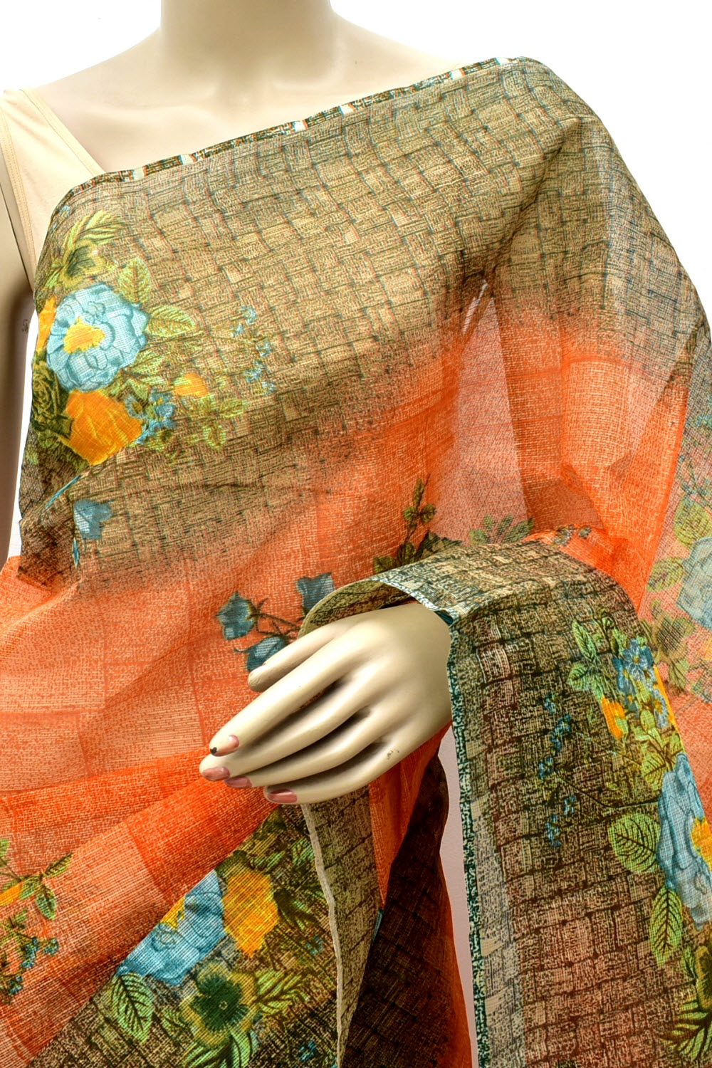 Orange Handloom Kota Doria Cotton Saree 15584