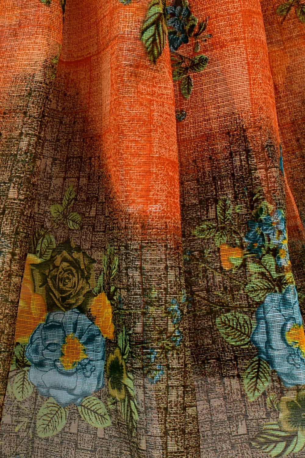 Orange Handloom Kota Doria Cotton Saree 15584