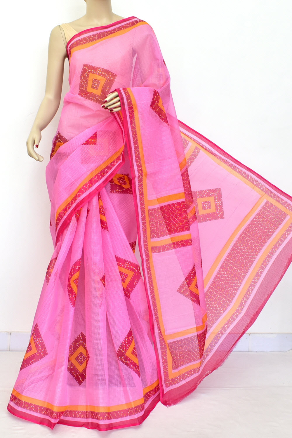 Pink Handloom Kota Doria Cotton Saree