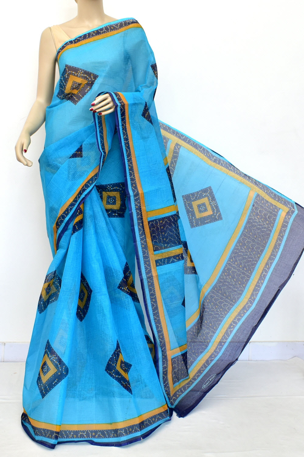 Pherozi Blue Handloom Kota Doria Cotton Saree