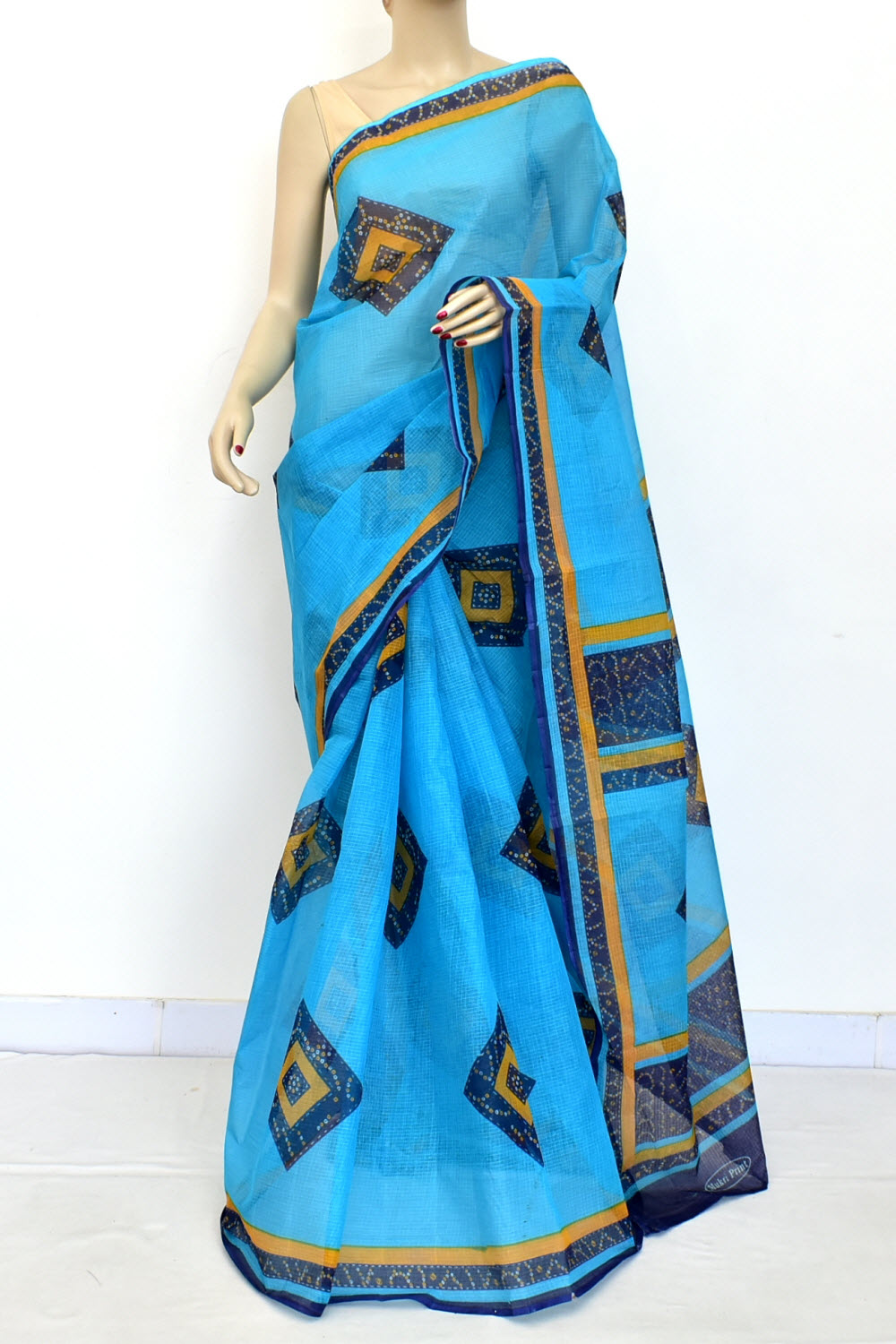 Pherozi Blue Handloom Kota Doria Cotton Saree