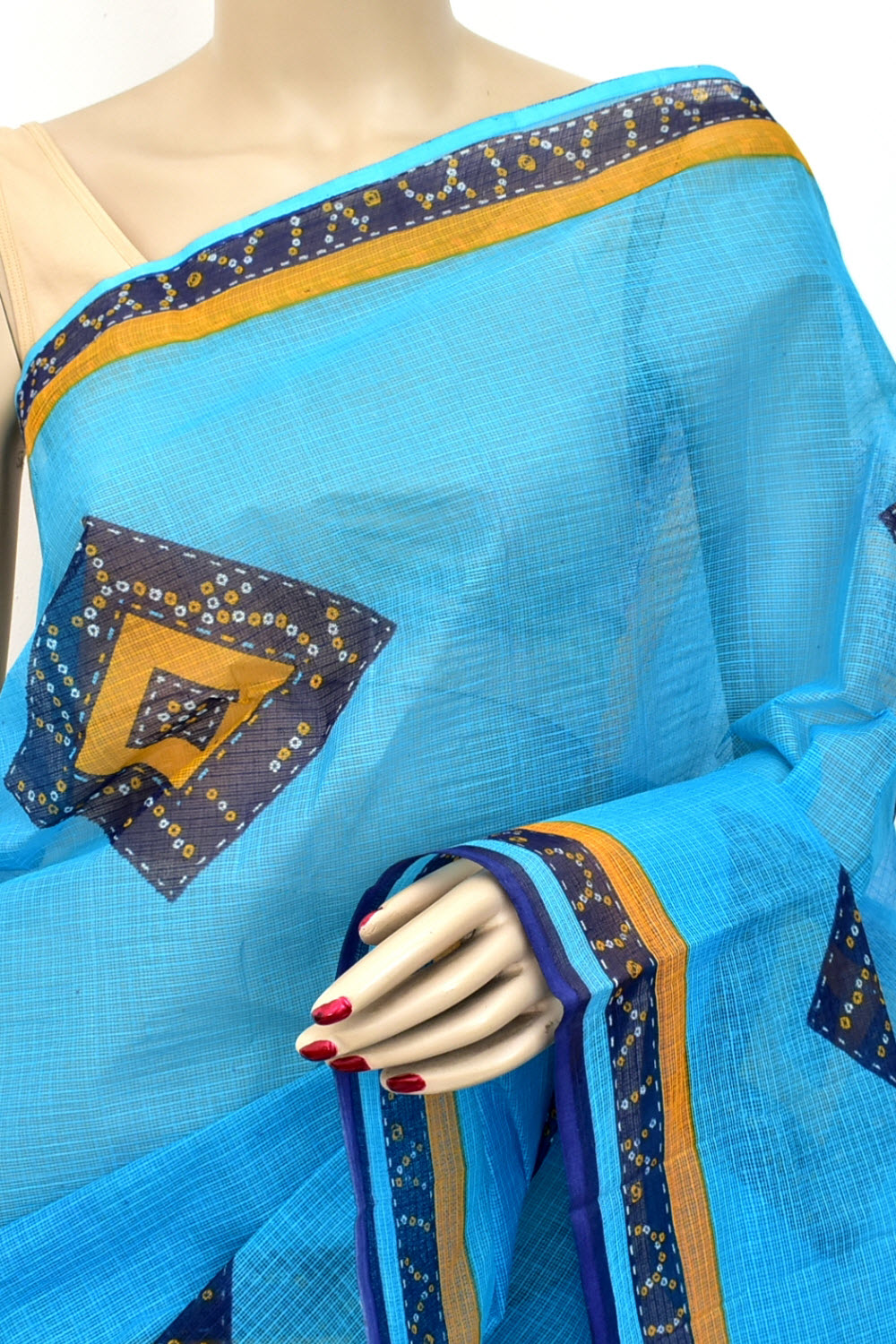 Pherozi Blue Handloom Kota Doria Cotton Saree