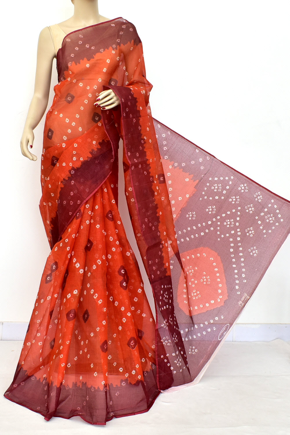Rust-Maroon Handloom Kota Doria Cotton Saree 15591