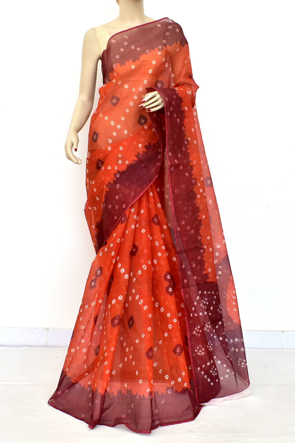 Rust-Maroon Handloom Kota Doria Cotton Saree 15591