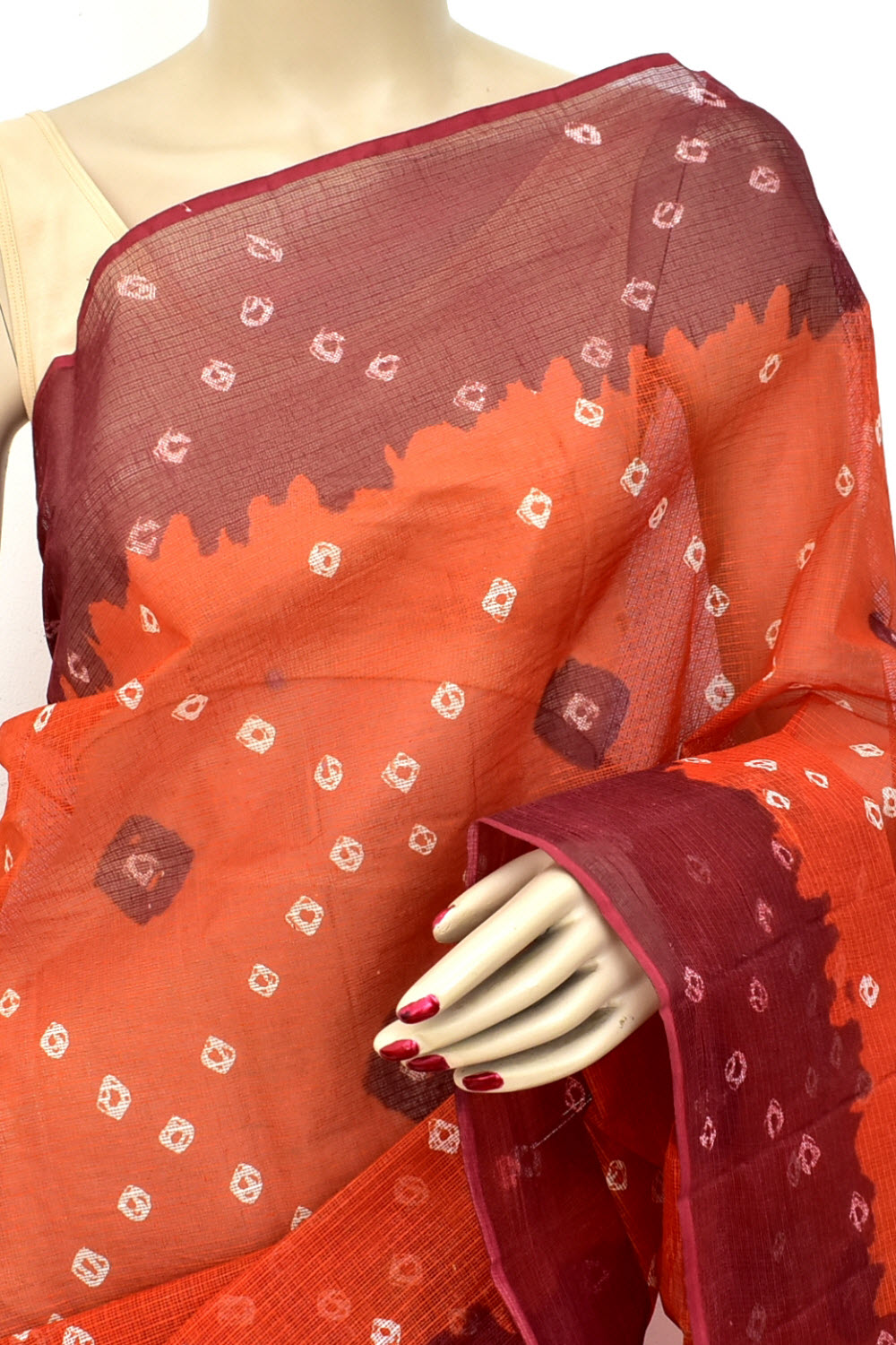 Rust-Maroon Handloom Kota Doria Cotton Saree 15591