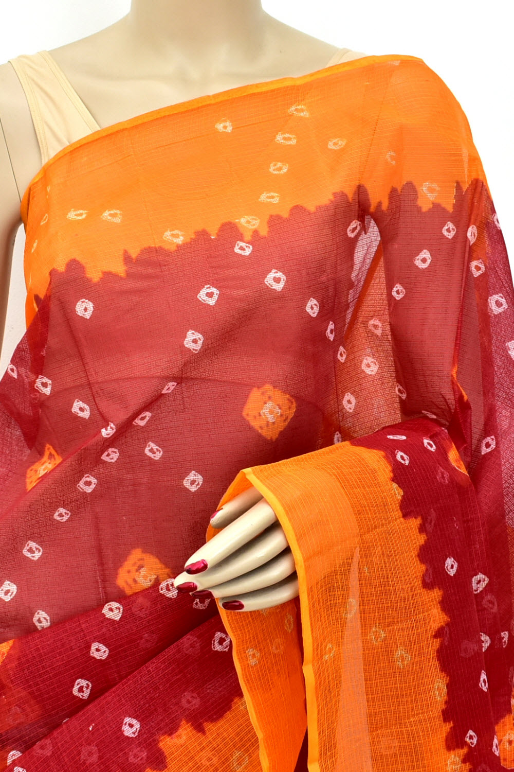 Red-Orange Handloom Kota Doria Cotton Saree 15593
