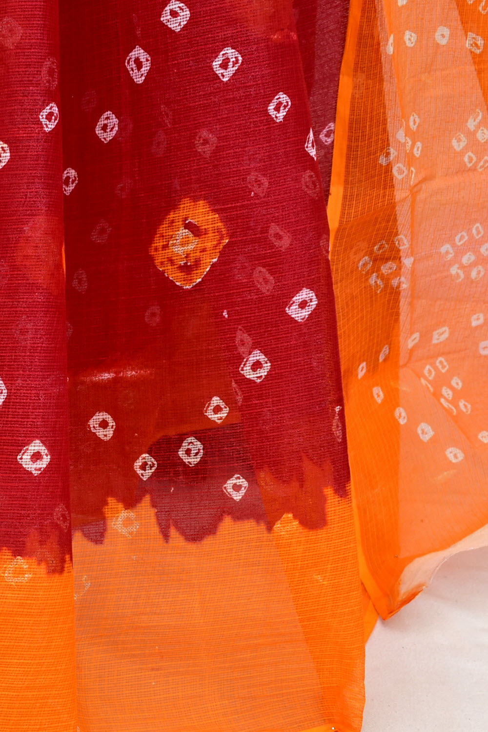 Red-Orange Handloom Kota Doria Cotton Saree 15593