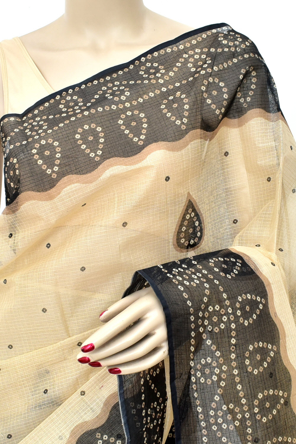Fawn-Black Handloom Kota Doria Cotton Saree 15594