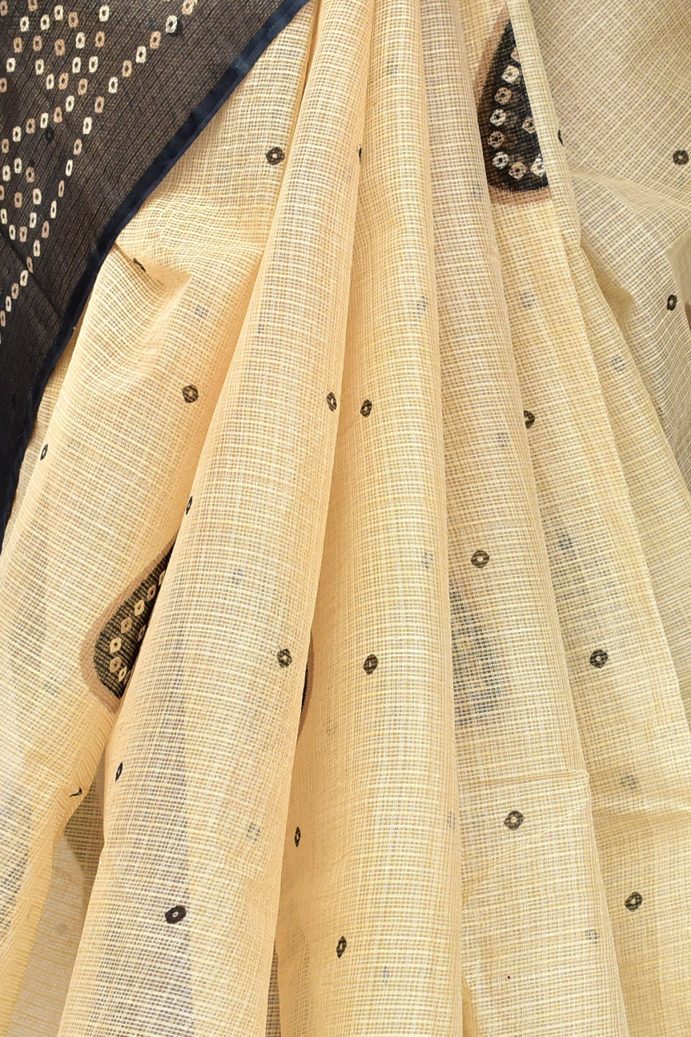 Fawn-Black Handloom Kota Doria Cotton Saree 15594