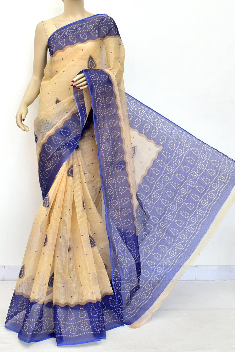 Fawn-Blue Handloom Kota Doria Cotton Saree 15596