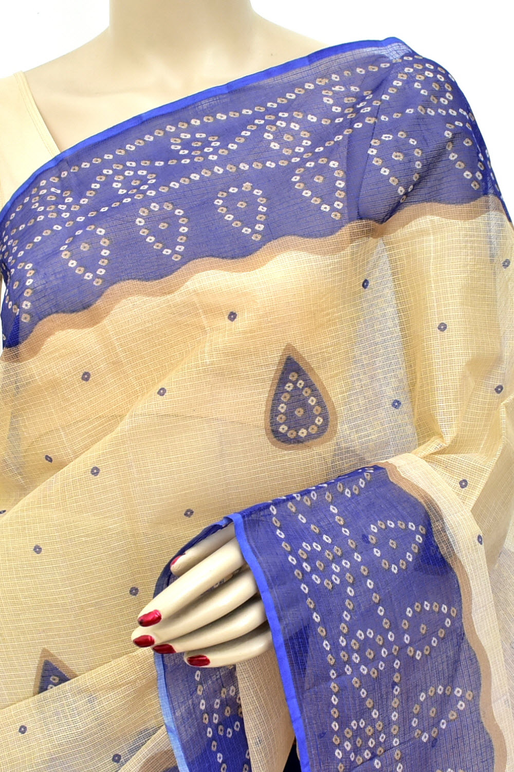 Fawn-Blue Handloom Kota Doria Cotton Saree 15596