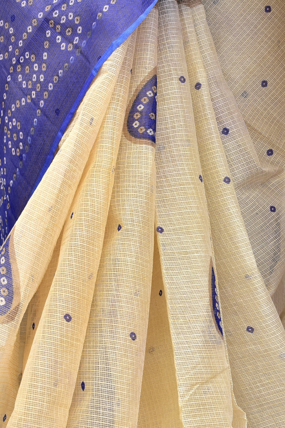 Fawn-Blue Handloom Kota Doria Cotton Saree 15596