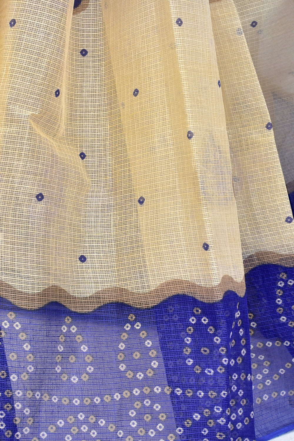 Fawn-Blue Handloom Kota Doria Cotton Saree 15596