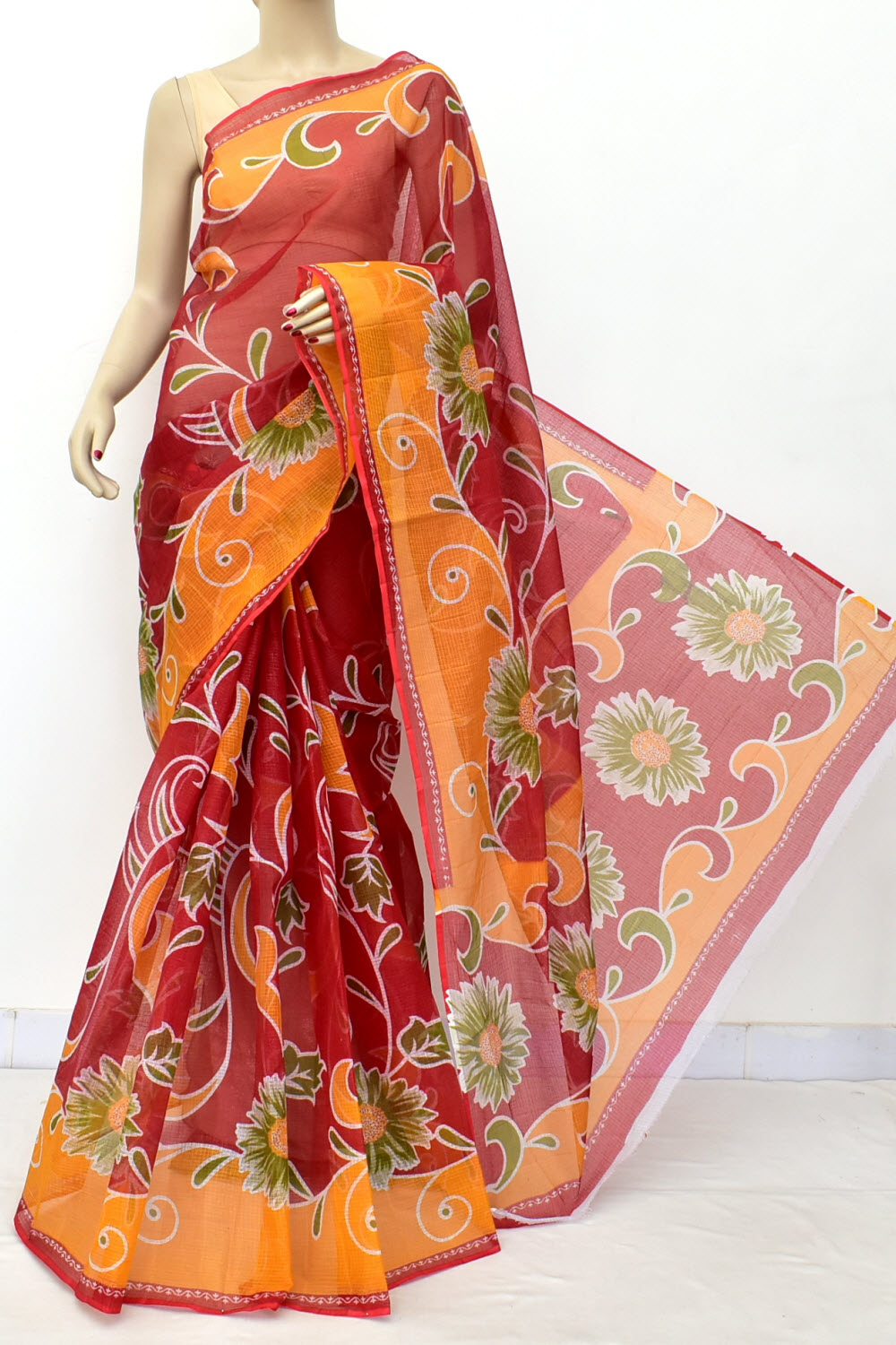 Red Handloom Kota Doria Cotton Saree 15597