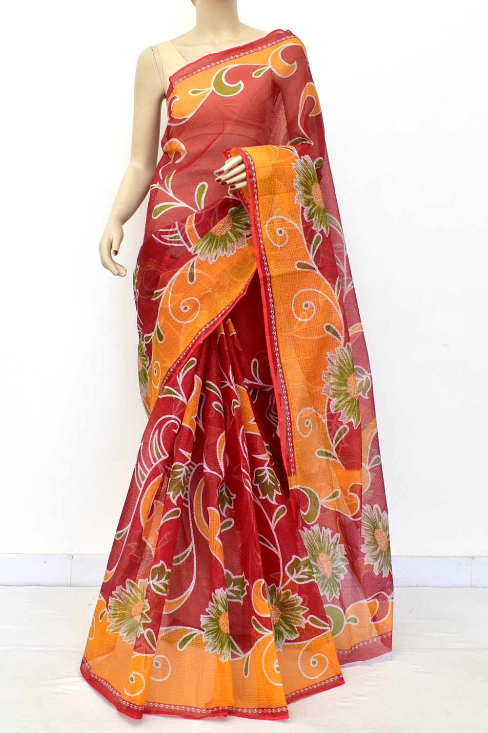 Red Handloom Kota Doria Cotton Saree 15597