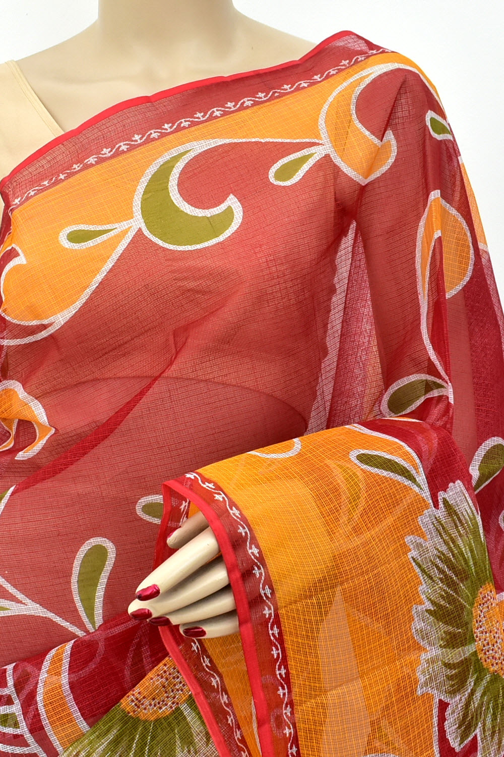 Red Handloom Kota Doria Cotton Saree 15597