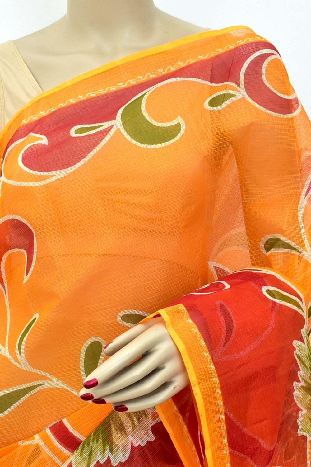 Orange Handloom Kota Doria Cotton Saree 15598