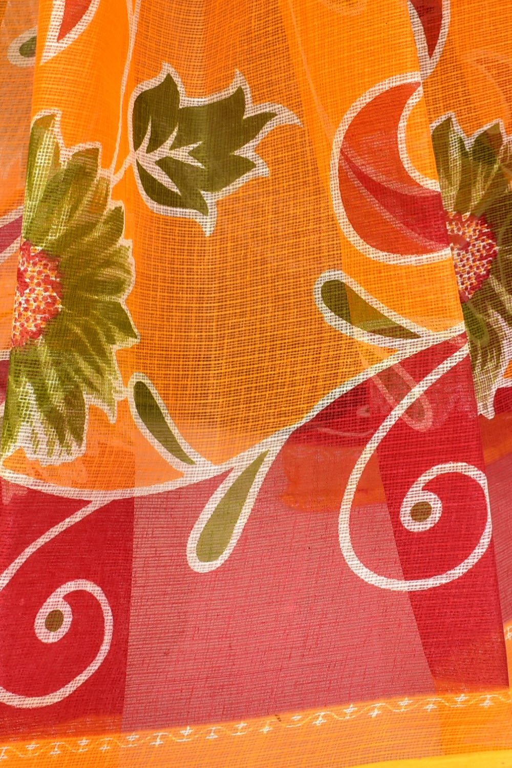 Orange Handloom Kota Doria Cotton Saree 15598