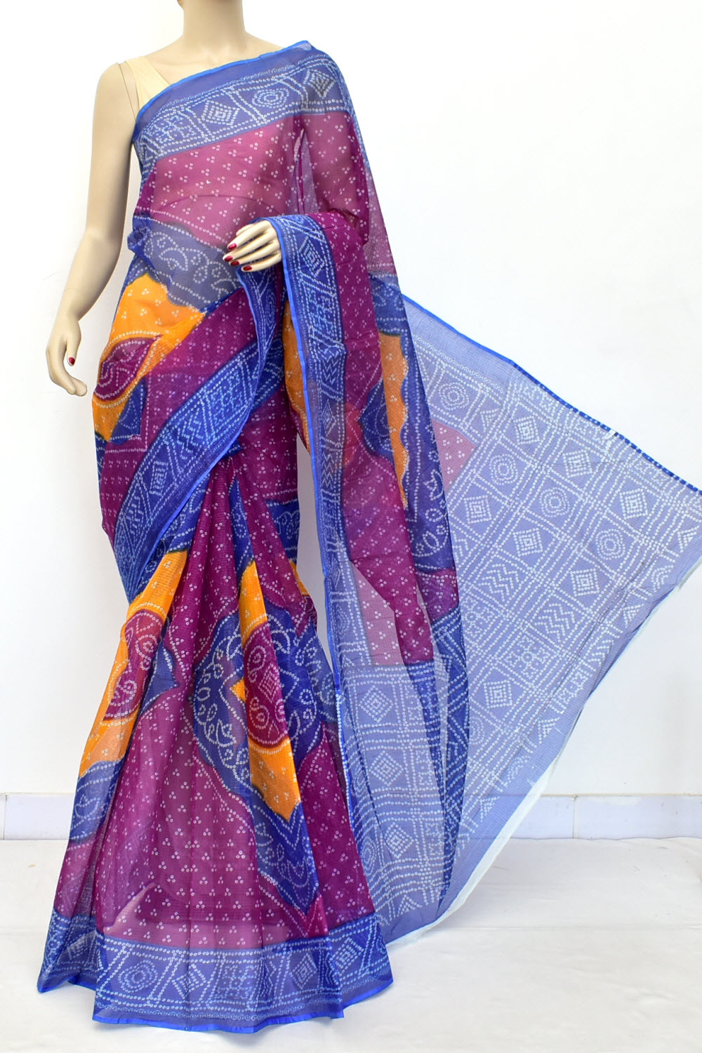 Purple-Blue Handloom Kota Doria Cotton Saree 15600