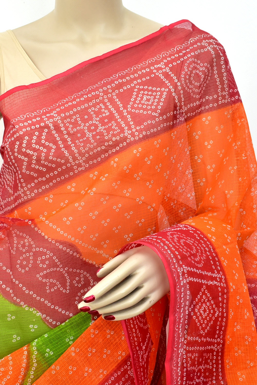 Red-Orange Handloom Kota Doria Cotton Saree 15601