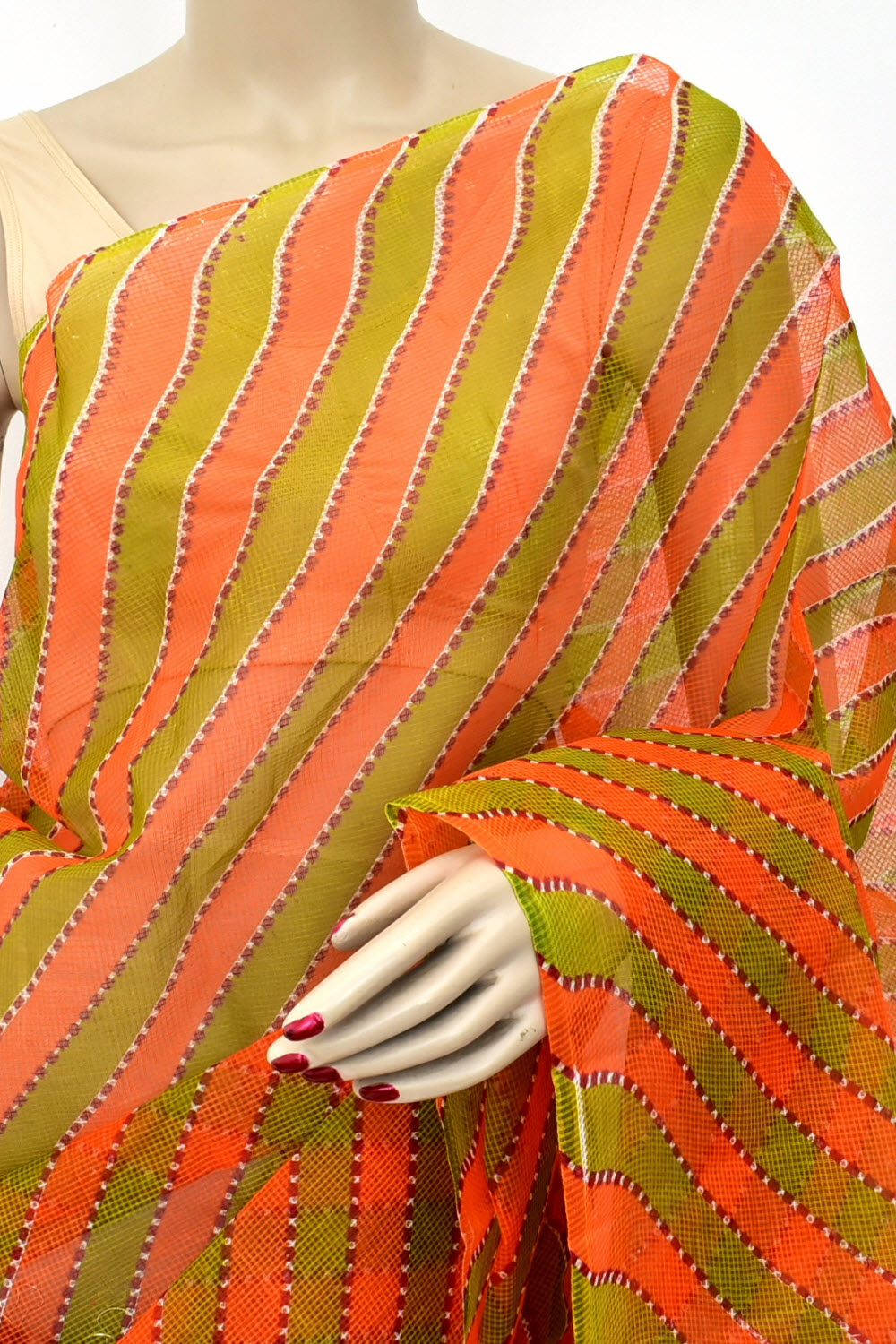 Orange-Green Handloom JP Munga Doria Cotton Saree 15603